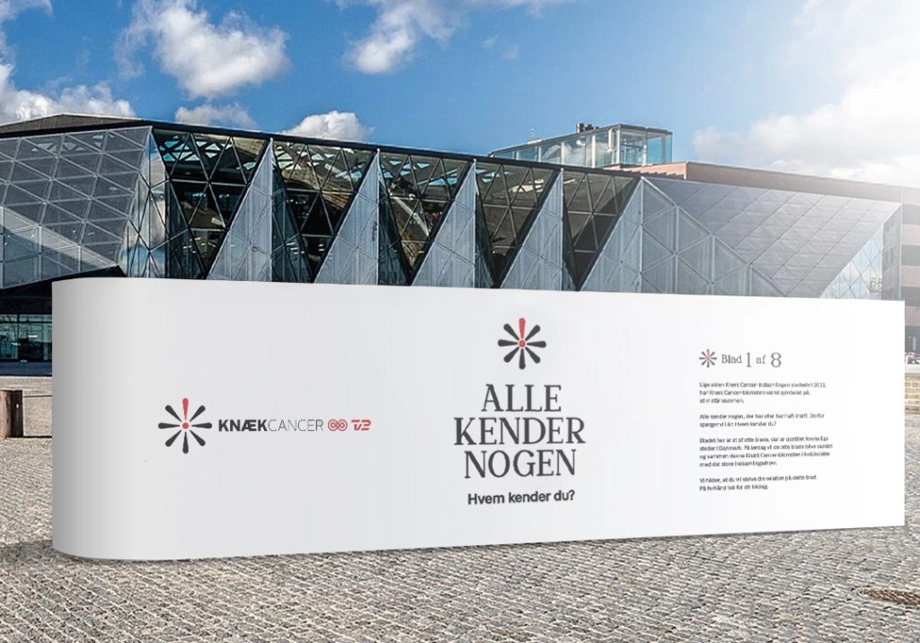 Storformatprint til Knæk Cancer-kampagnen med budskabet Alle kender nogen
